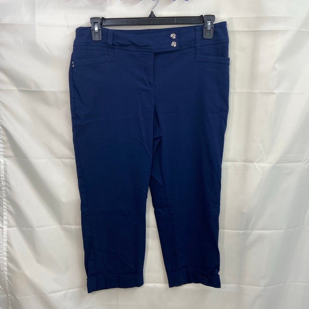 Style & Co women's navy blue‎ stretch cuffed cropped capri pants casual 14 large
